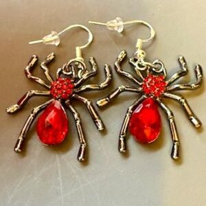 Red gemstone spider earrings